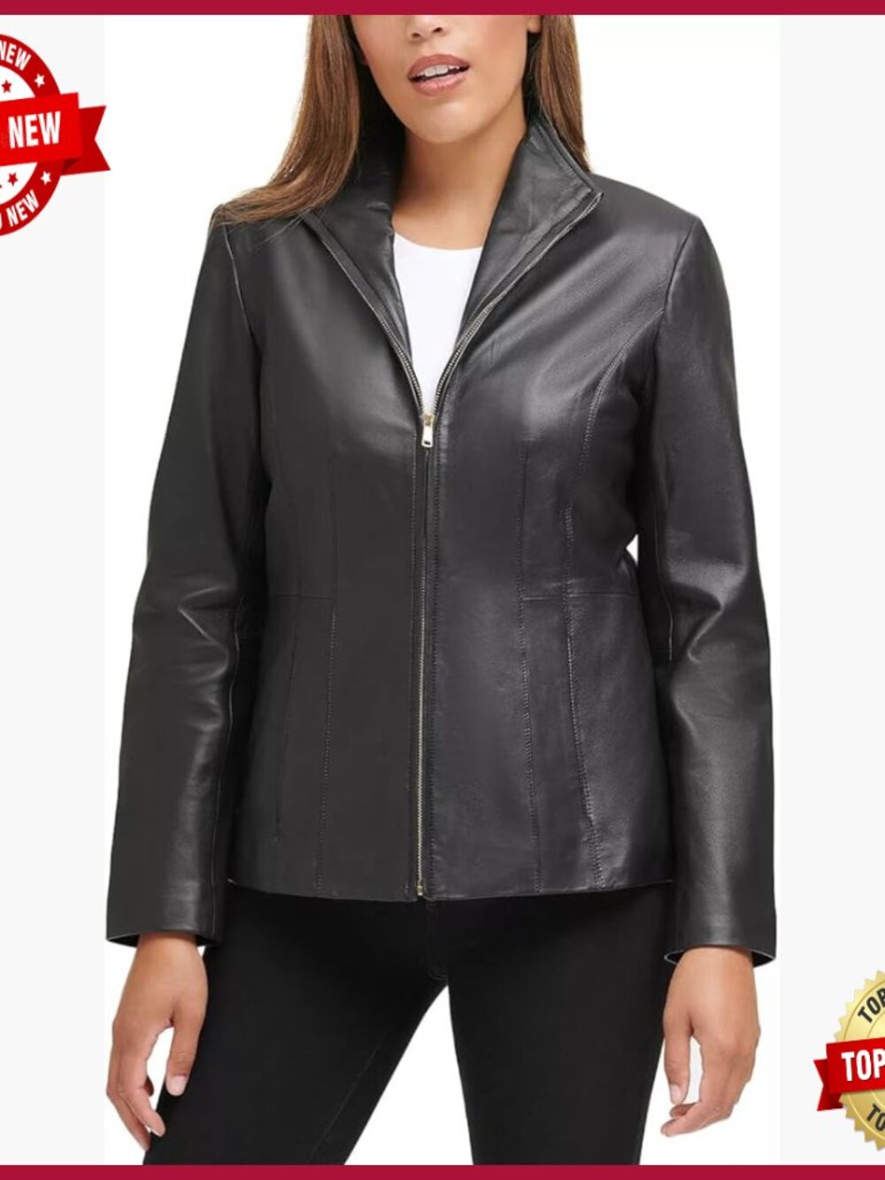 Genuine Leather Wing Collar Jacket Tailored Fit Standard Plus Sizes